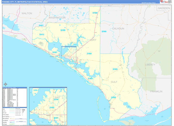 Panama City Metro Area Digital Map Basic Style